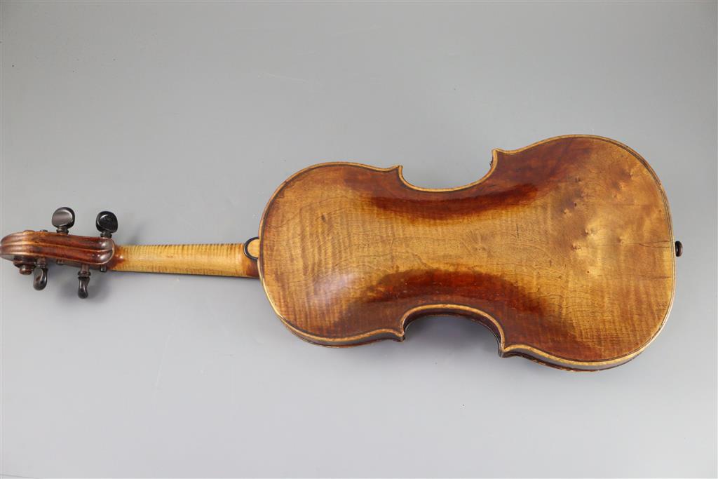 An 18th/19th century violin, labelled Thomas Balestrieri Cremonensis Fecit Mantua Anno 1761, possibly a contemporary copy by Klotz, M